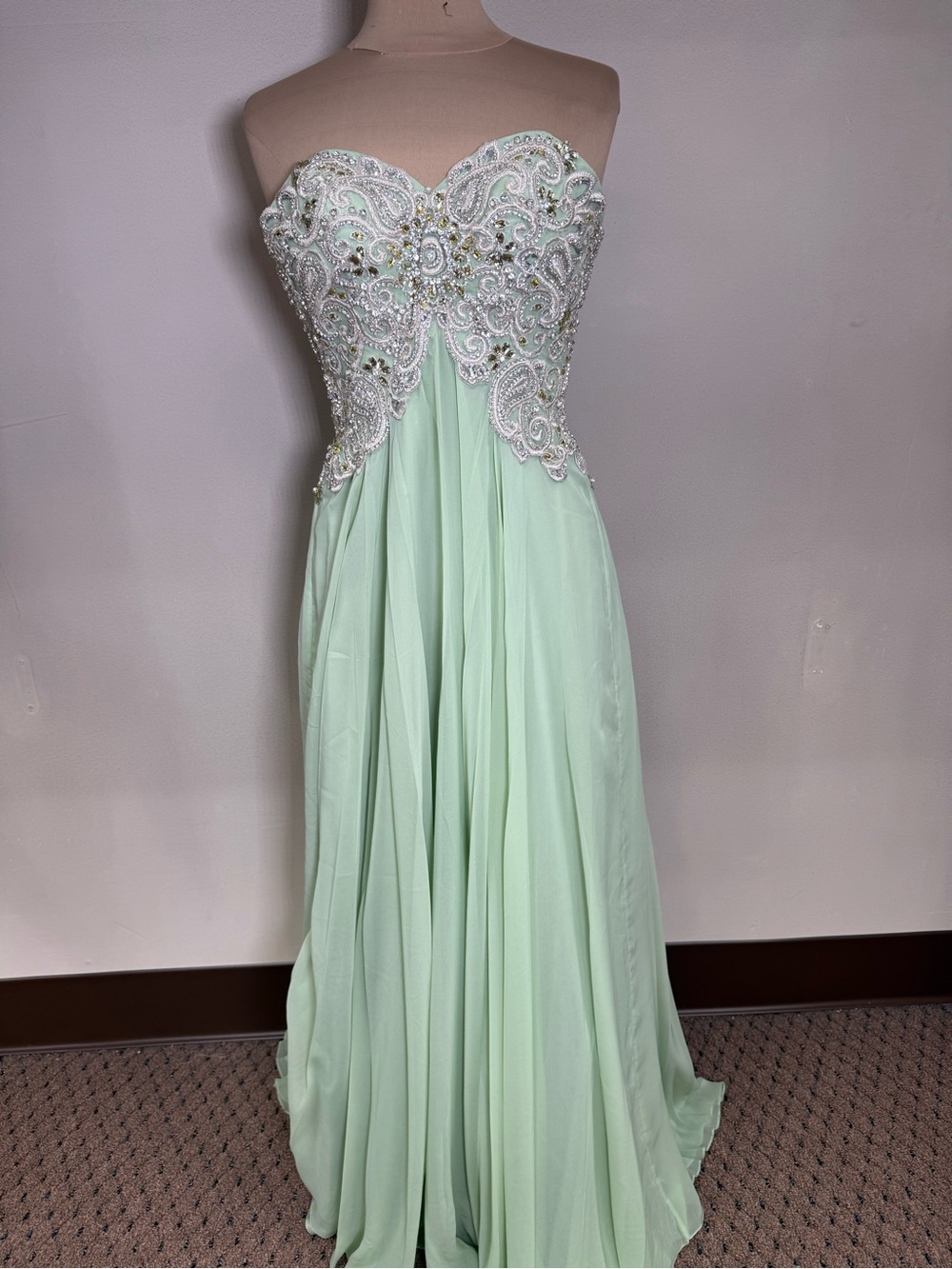 Sweetheart Strapless Beaded Mint Prom Gown